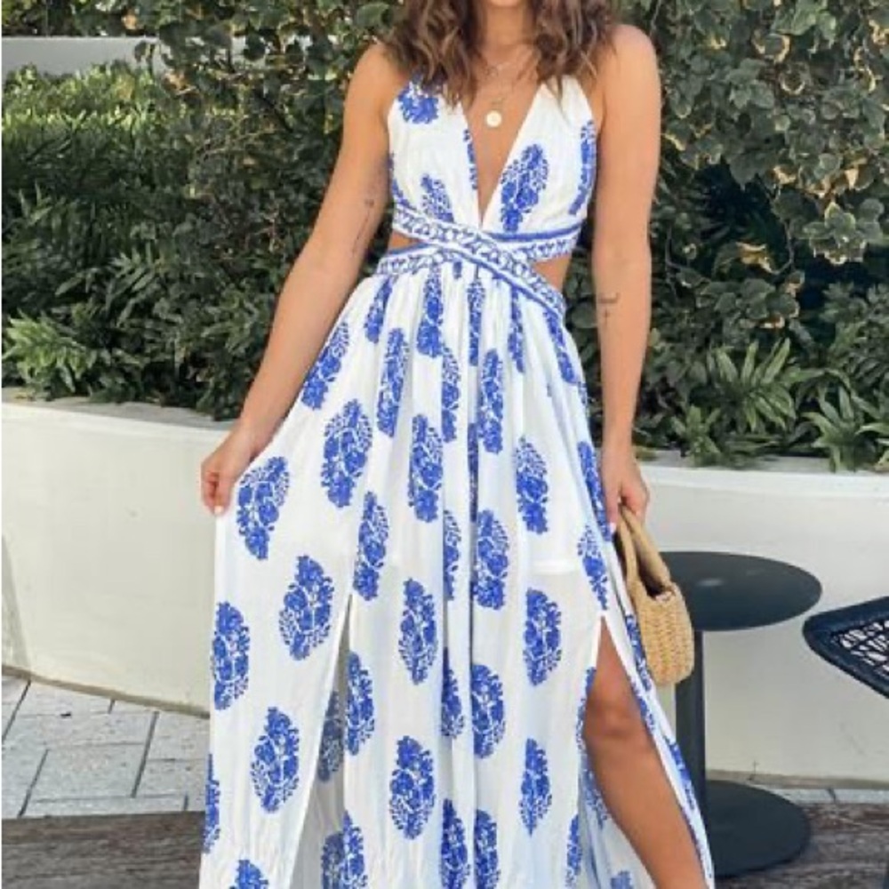OFF WHITE PRINTED CUT OUT MAXI DRESS
